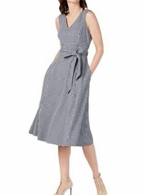 Calvin Klein Black & White Gingham Tie-Waist Maxi Dress